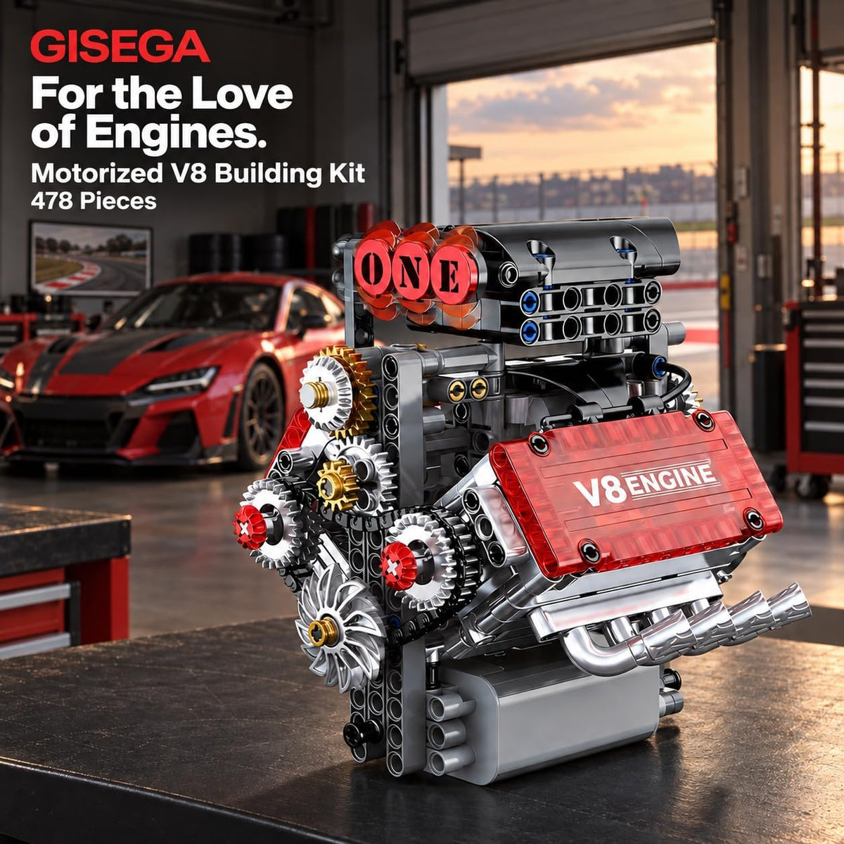 Motorized V8 Engine Model Kit that Runs, 478-Piece 8-Cylinder Car Engine Building Kit, Build Your Own STEM Mechanical