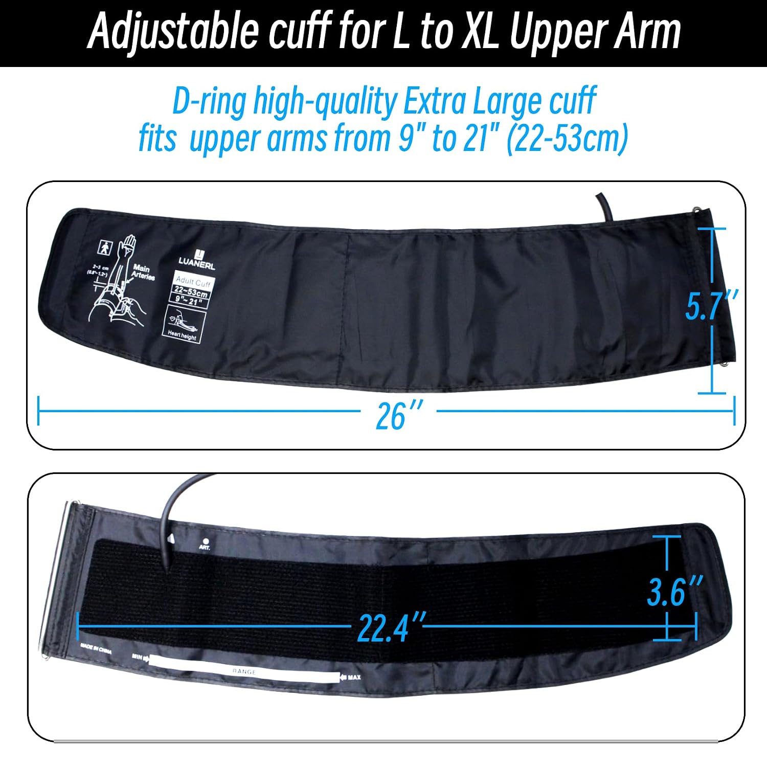 Manual Blood Pressure Cuff Adult 9”-21” Inches (22-53CM) (Large/XL)- Aneroid Sphygmomanometer -Extra Large with