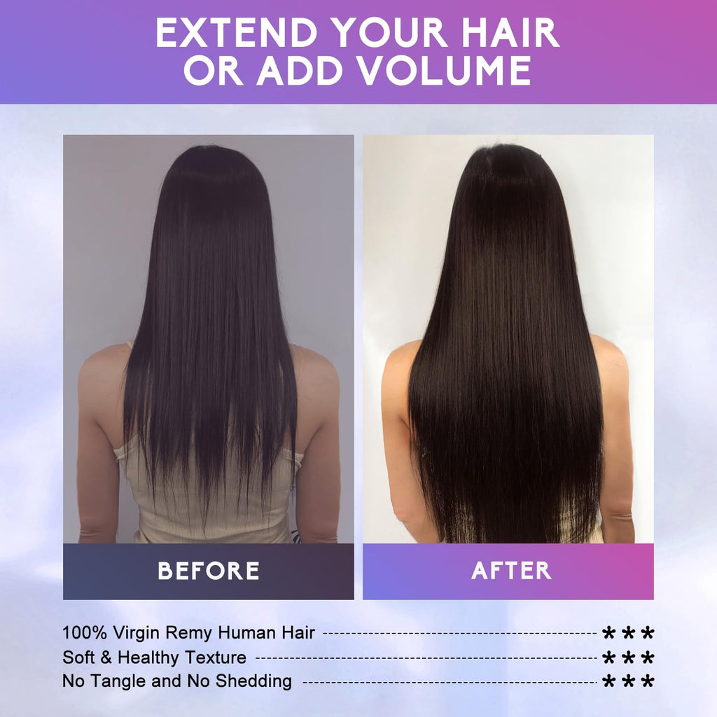 Dark Brown Invisible Clip in Hair Extensions Real Human Hair Weft Clip Ins | 18 Inch 100g, 8pcs Per Set, Double Weft