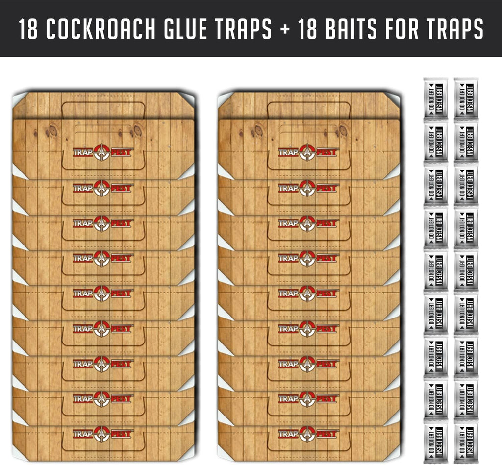 Sticky Indoor Roach Traps - Non-Toxic Glue Traps - 18 Pack | Heavy-Duty Glue Traps for Roaches, Waterbugs & Crawling