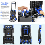 2-in-1 Foldable Hand Truck Dolly, 330lb Cart with Folding Basket, Blue