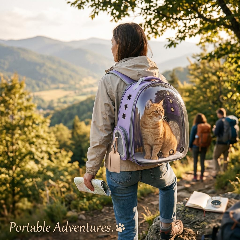 Expandable Cat Carrier Backpack with Bubble Window, Purple
