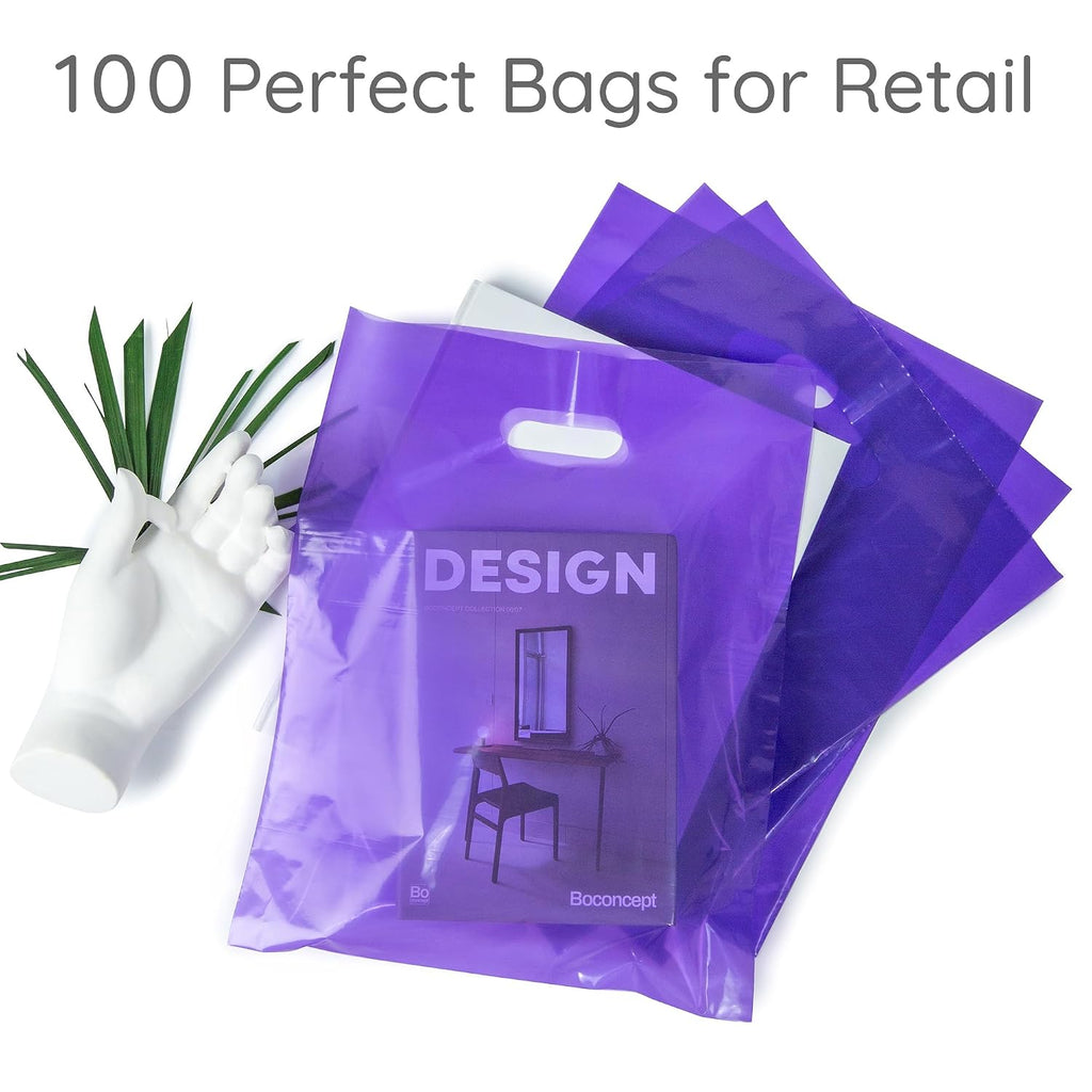 100 Purple Plastic Bags With Handles 12x15 Merchandise Bags