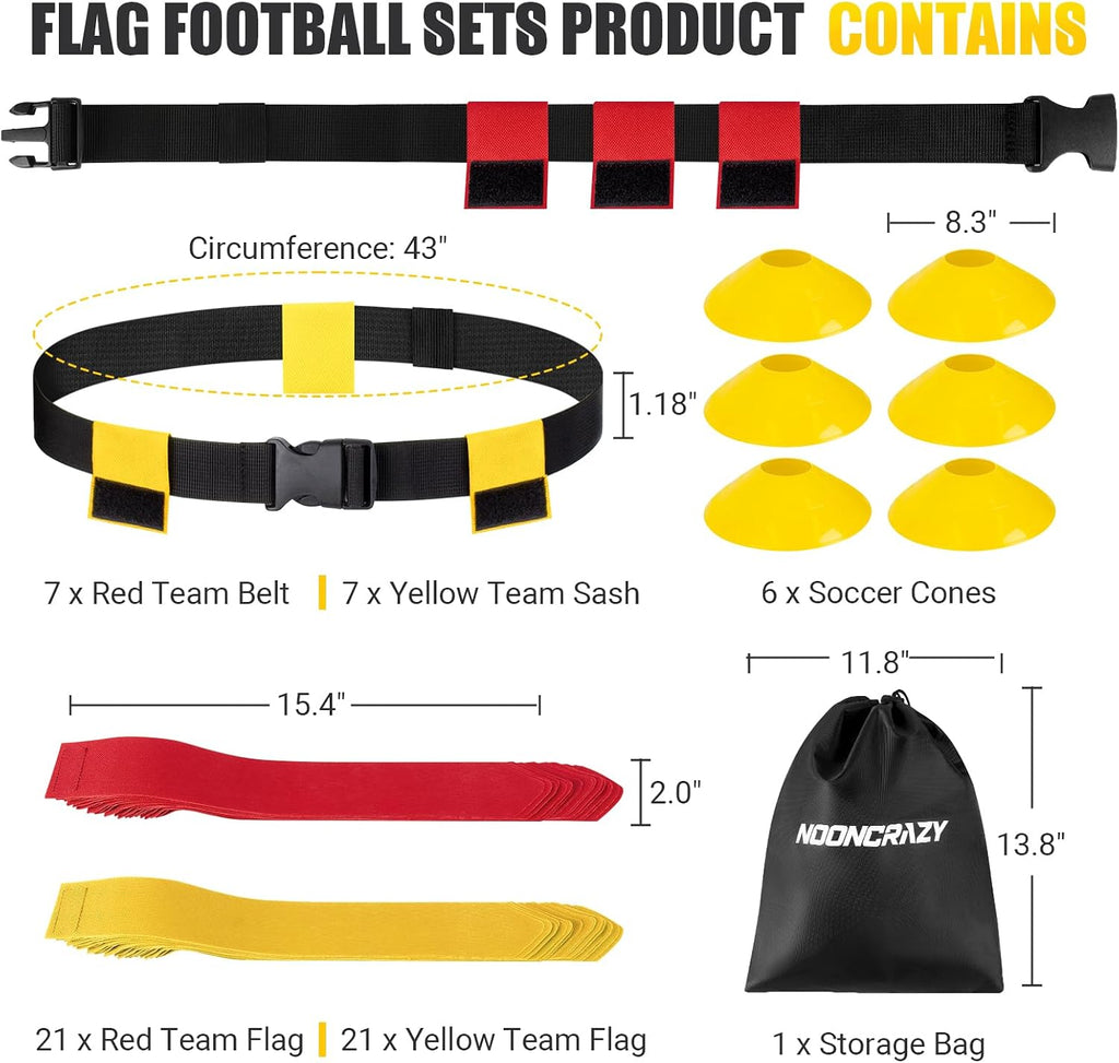 Flag Football Belts, 14 Player Flag Football Set for Kids, Youth, Adult | Adjustable Flag Football for Waist 22-43"