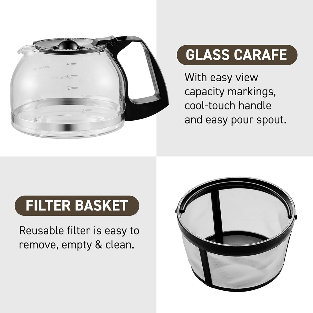 EHC-5055 Automatic 5-Cup Brew & Drip Coffee Maker with Pause N Serve Reusable Filter, On/Off Switch, Water Level