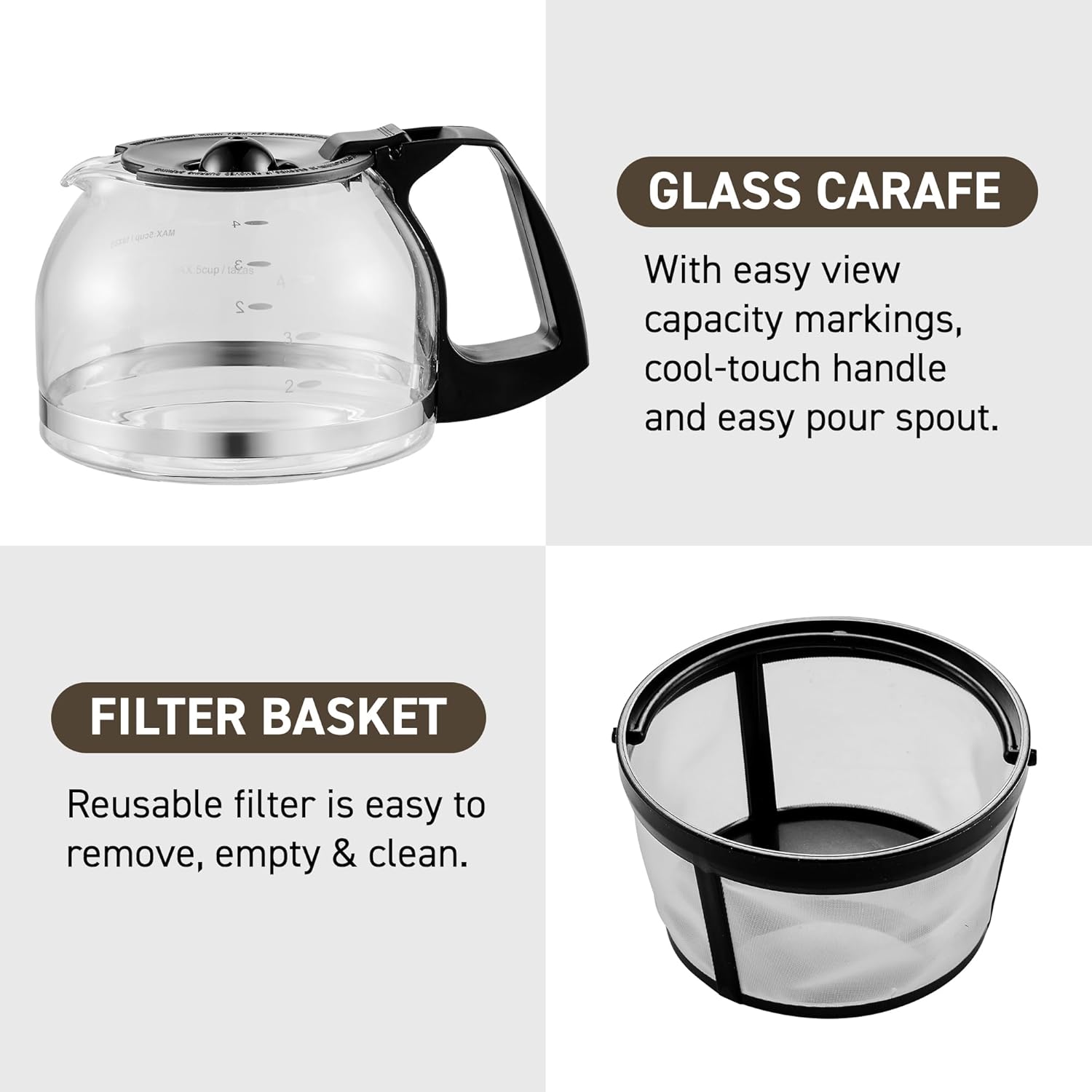 EHC-5055 Automatic 5-Cup Brew & Drip Coffee Maker with Pause N Serve Reusable Filter, On/Off Switch, Water Level