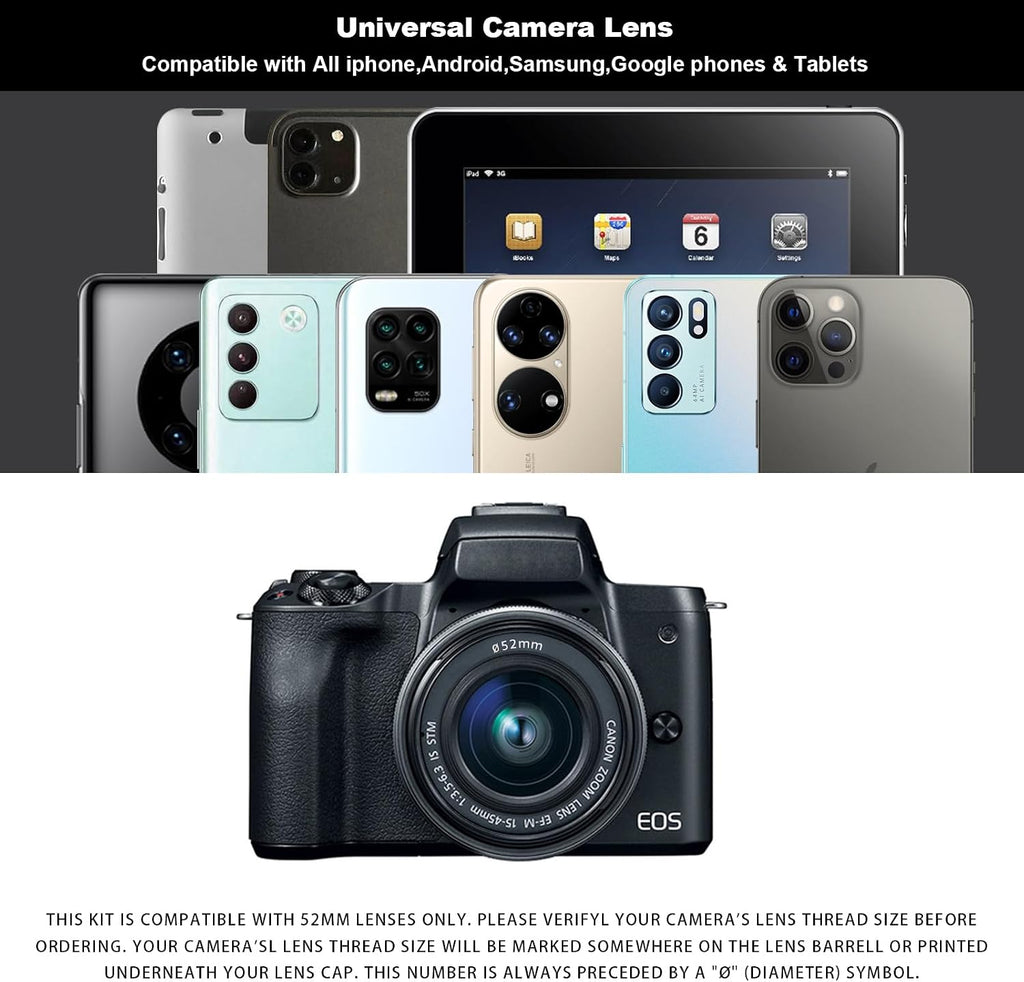 52MM Circular Polarizer Filter, Ultra Slim Multi-Coated CPL Lens Filter, Clip-on Phone Camera Filter Kit, Compatible