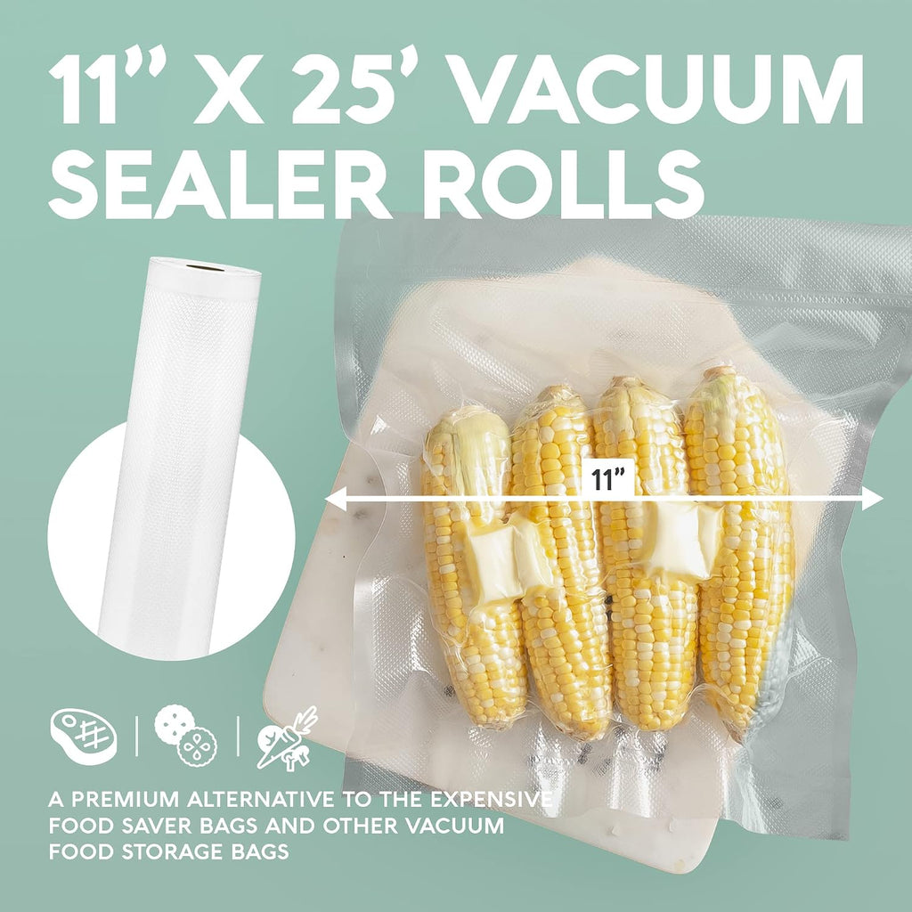 Vacuum Sealer Bags Rolls – 4-Pack, 11" x 25' Heavy Duty Rolls