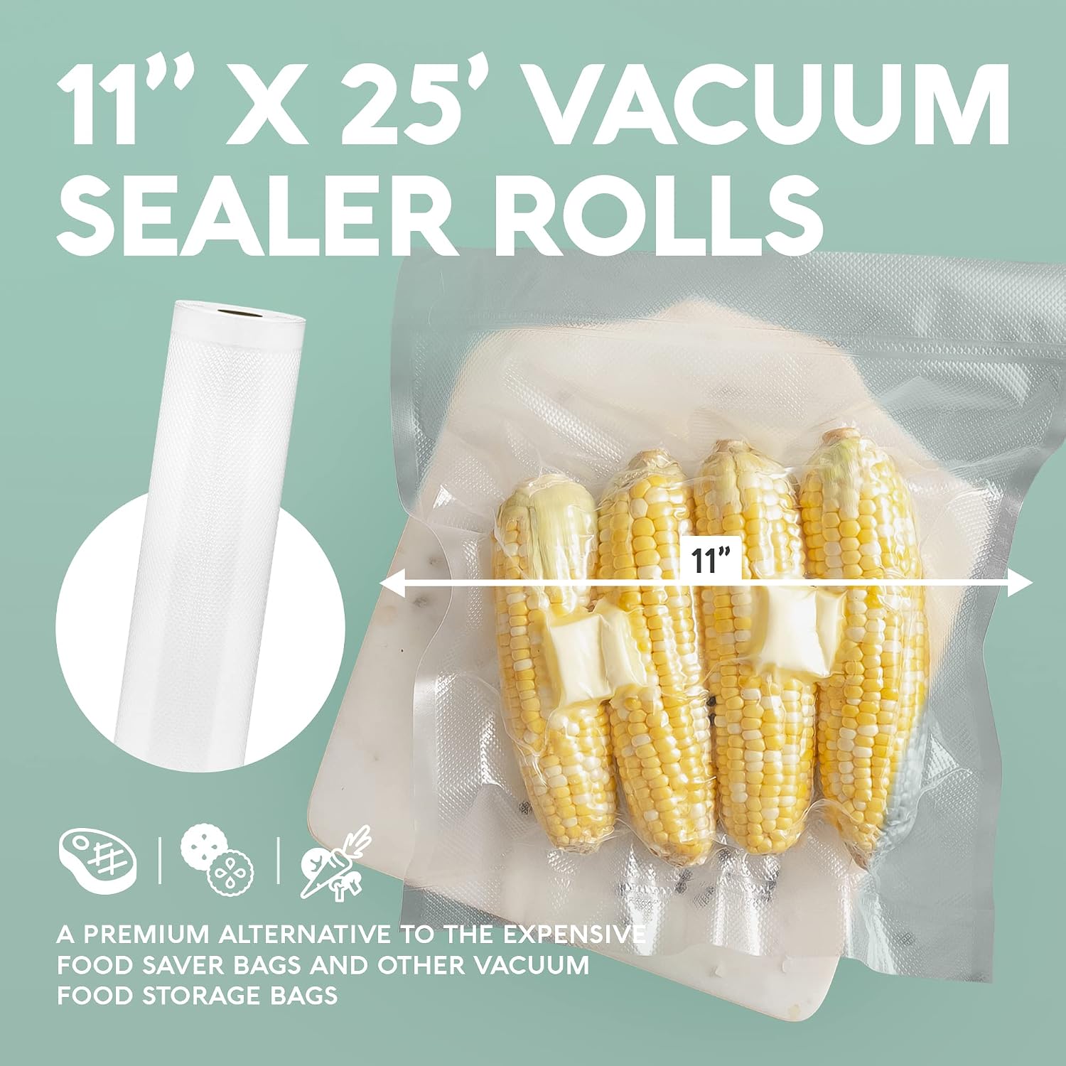 Vacuum Sealer Bags Rolls – 4-Pack, 11" x 25' Heavy Duty Rolls