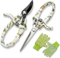 Pruning Shears for Gardening 2-Pack – 6.7" SK5 Bypass Pruner & 7.2" Straight Snips with Non-Slip Gloves – Lightweight