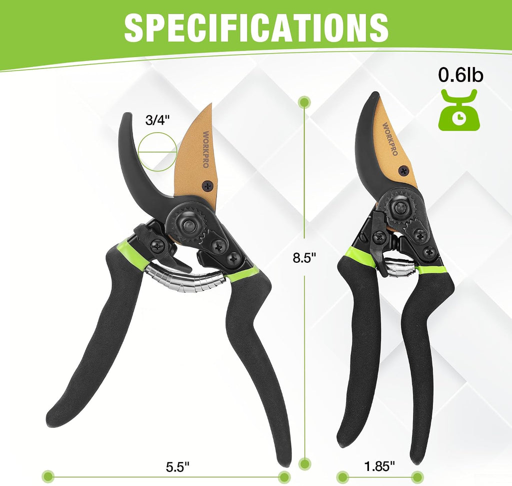 8.5" Bypass Pruning Shears, Die-cast Aluminum Handle, Garden Shears with Sharp SK5 Blade, Garden Clippers, Hand