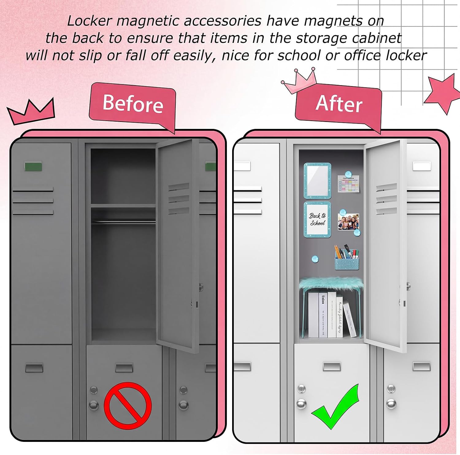 10 Pcs Glitter Locker Organizer and Decorating Kit, Locker Accessories Include Magnetic Storage Cup, Mirror, Shelf