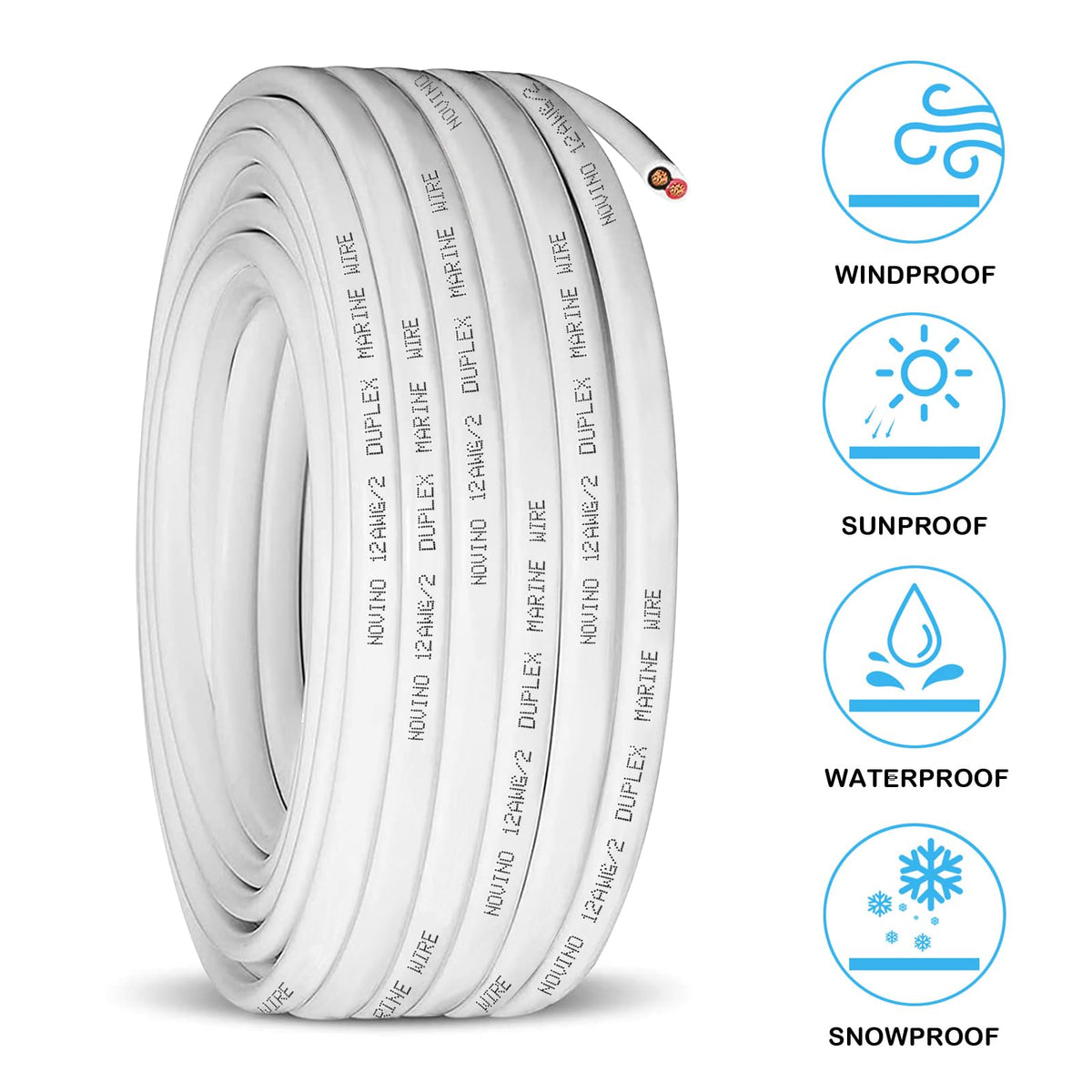 12 Gauge Marine Wire 12 AWG Marine Grade Wire,12/2 15FT Tinned Copper Cable