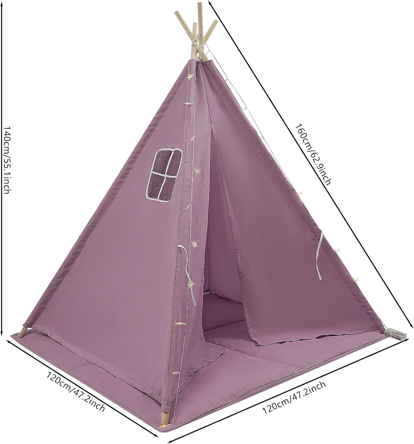 Teepee Tent for Kids with Star Lights, Foldable Play Tent for Girls & Boys, Washable Indoor Toddler Tent, Cozy Warm