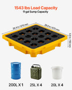Spill Containment Pallet, 1 Drum Low Profile Spill Containment Modular Platform, 11.4 Gallon Sump, 1543 lbs Load