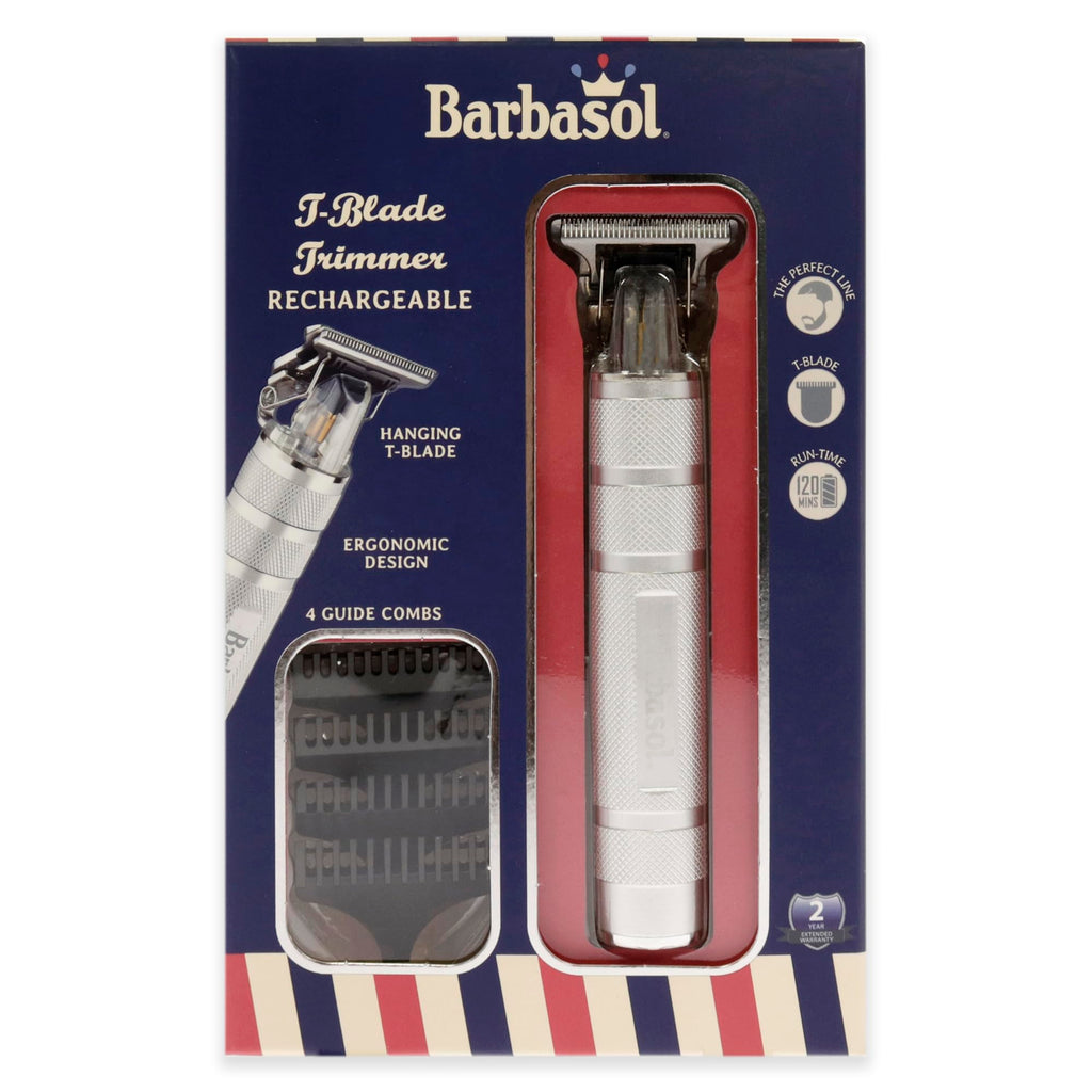 Stainless-Steel Rechargeable Zero-Gapped T-Blade Trimmer, Hanging Blade, 4 Guide Combs