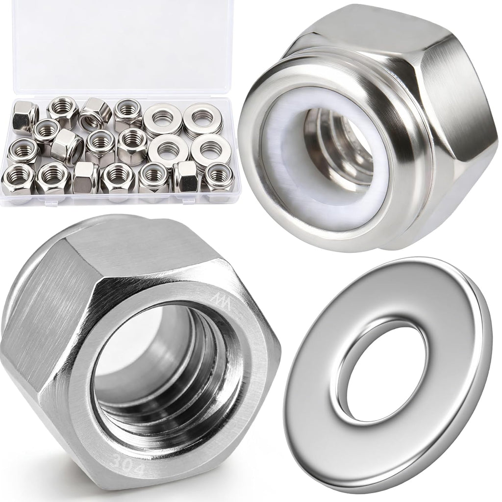 1/2-13 Lock Nut 32Pcs Stainless Steel Nylock Locking Nuts with Washers