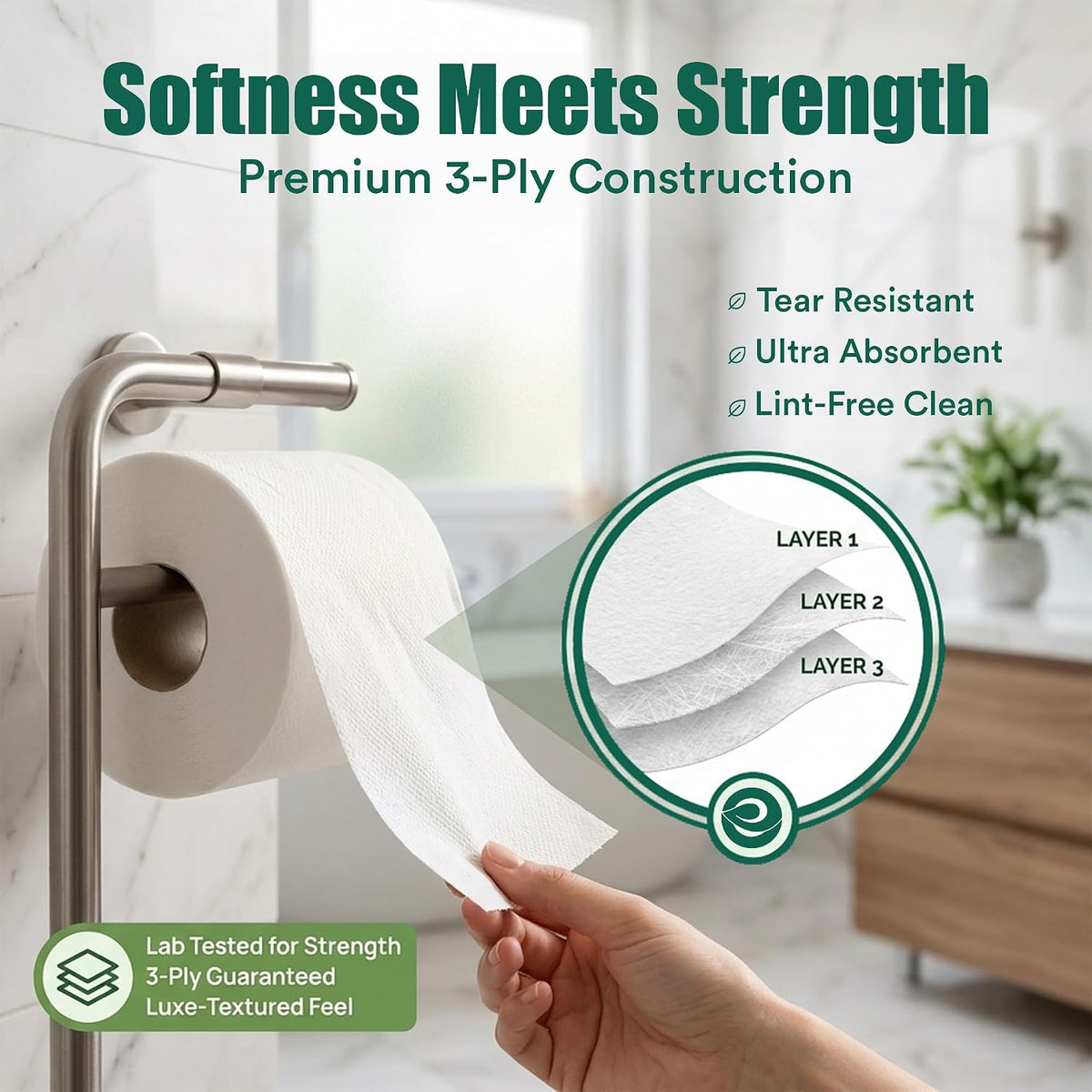 3 Ply Bamboo Toilet Paper, 12 Mega Rolls, 300 Sheets Each