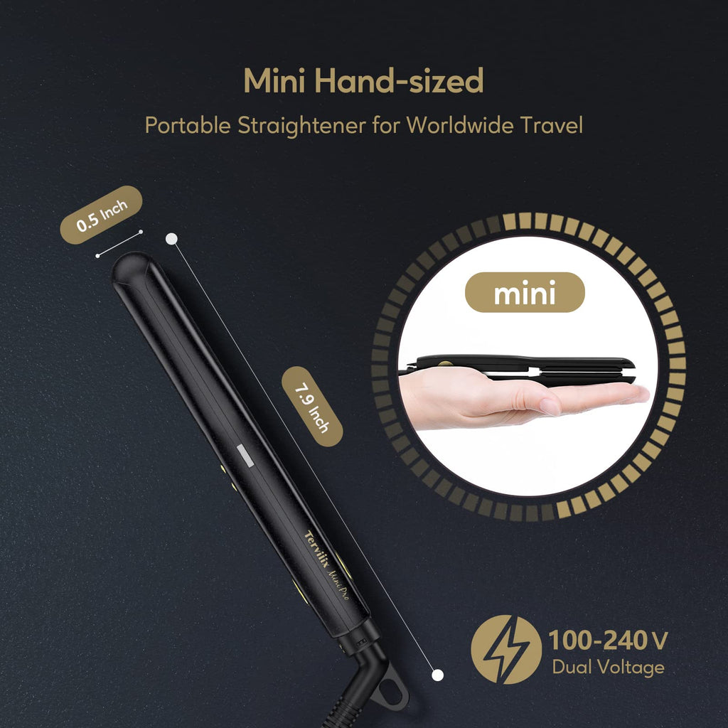 Mini Flat Iron for Short Hair, 1/2 Inch, Black