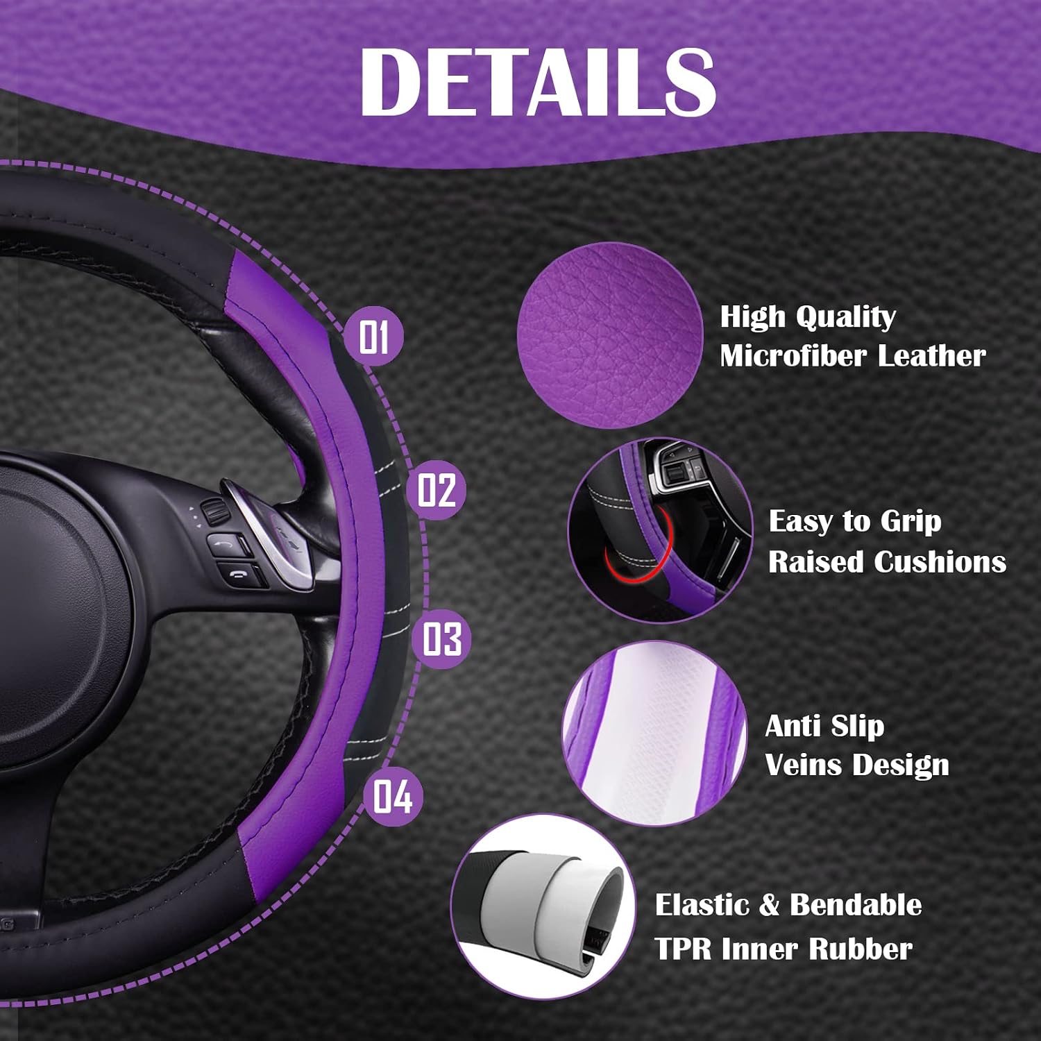 Line Rider Microfiber Leather Sporty 14.5-15 inch Steering Wheel Cover Universal Fits for 95% Truck,SUV,Cars