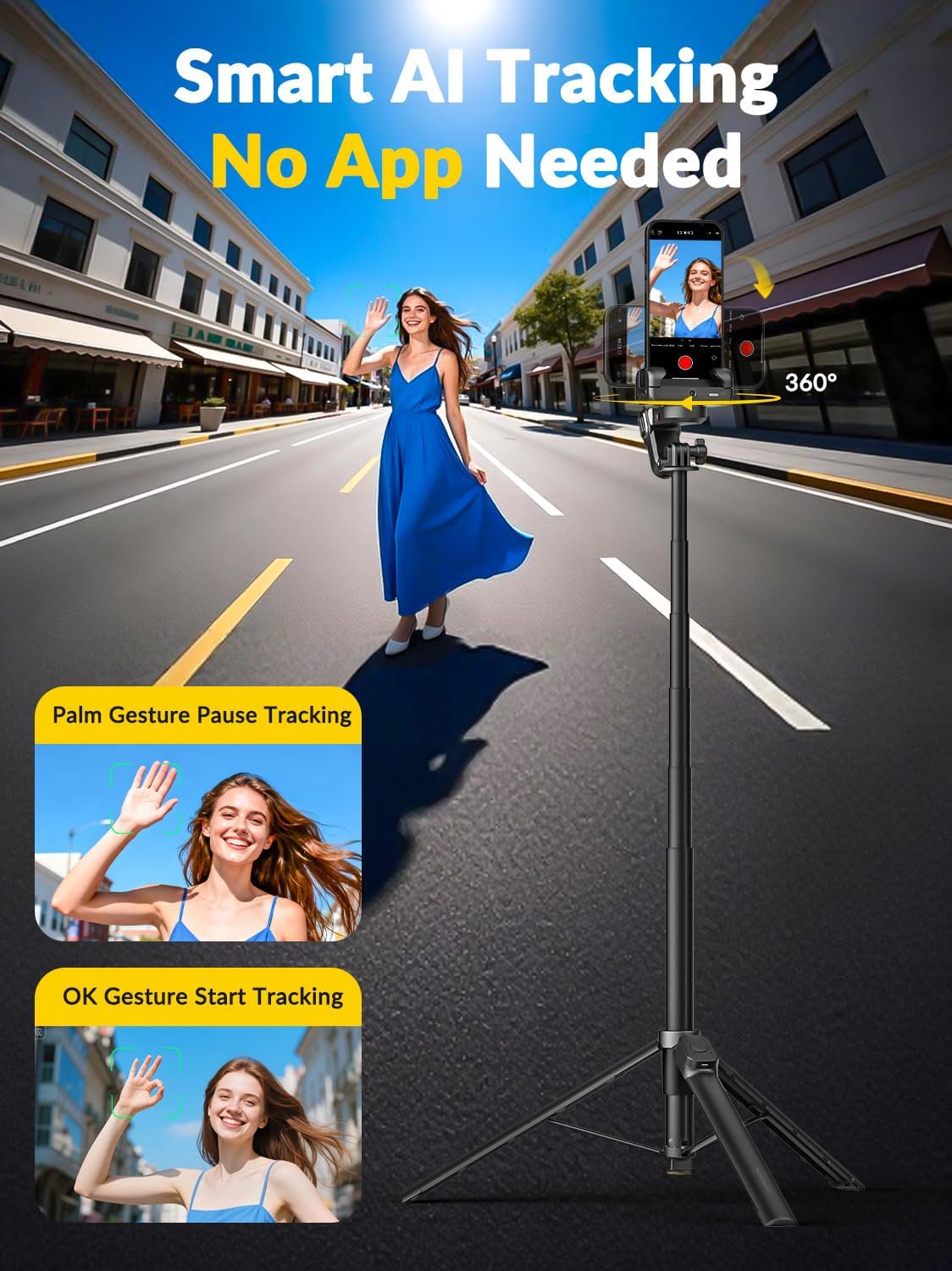 M3Pro 4-in-1 Smartphone Gimbal Stabilizer for iPhone, AI Tracking | Auto-Open Tripod, No App AI Face Tracking, RGB