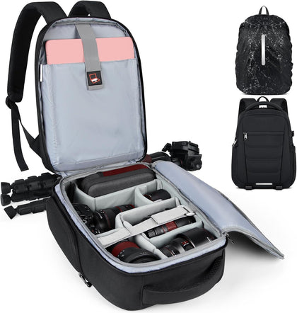 Camera Bag Backpack Professional for DSLR SLR Mirrorless Camera Waterproof Laptop Back Pack 14 Inch with Rain Cover
