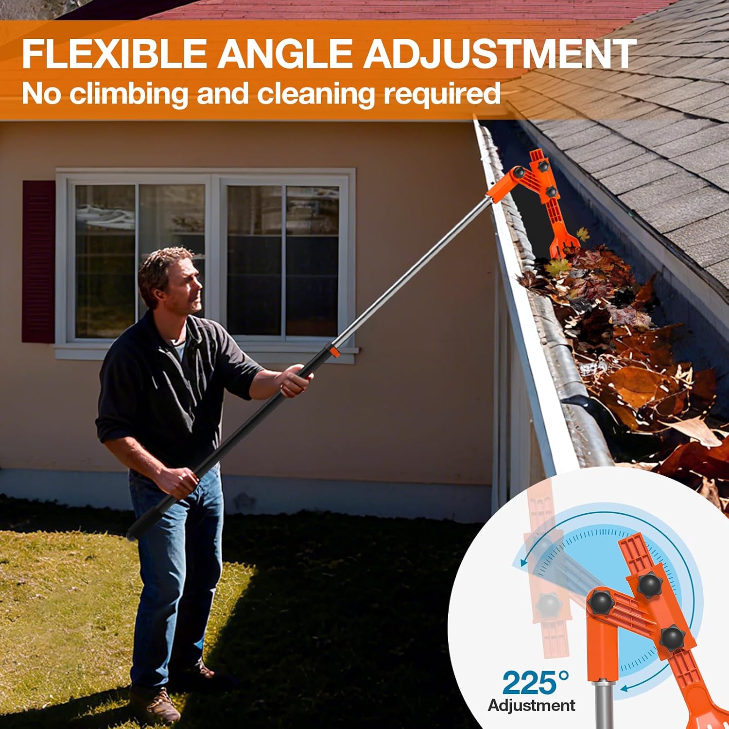 Gutter Cleaning Tools from The Ground, Multi-Angle Cleaner, Scoop & Brush & Mini Rake for rain Guard Cleaning and
