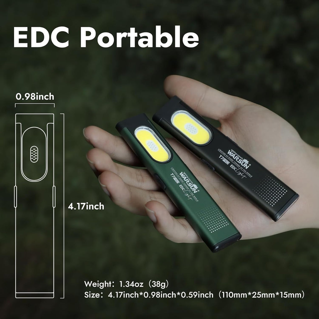 T7 Flat Rechargeable Flashlight, Slim Pocket LED EDC Light with Clip and Magnetic Base, Small Thin Handheld