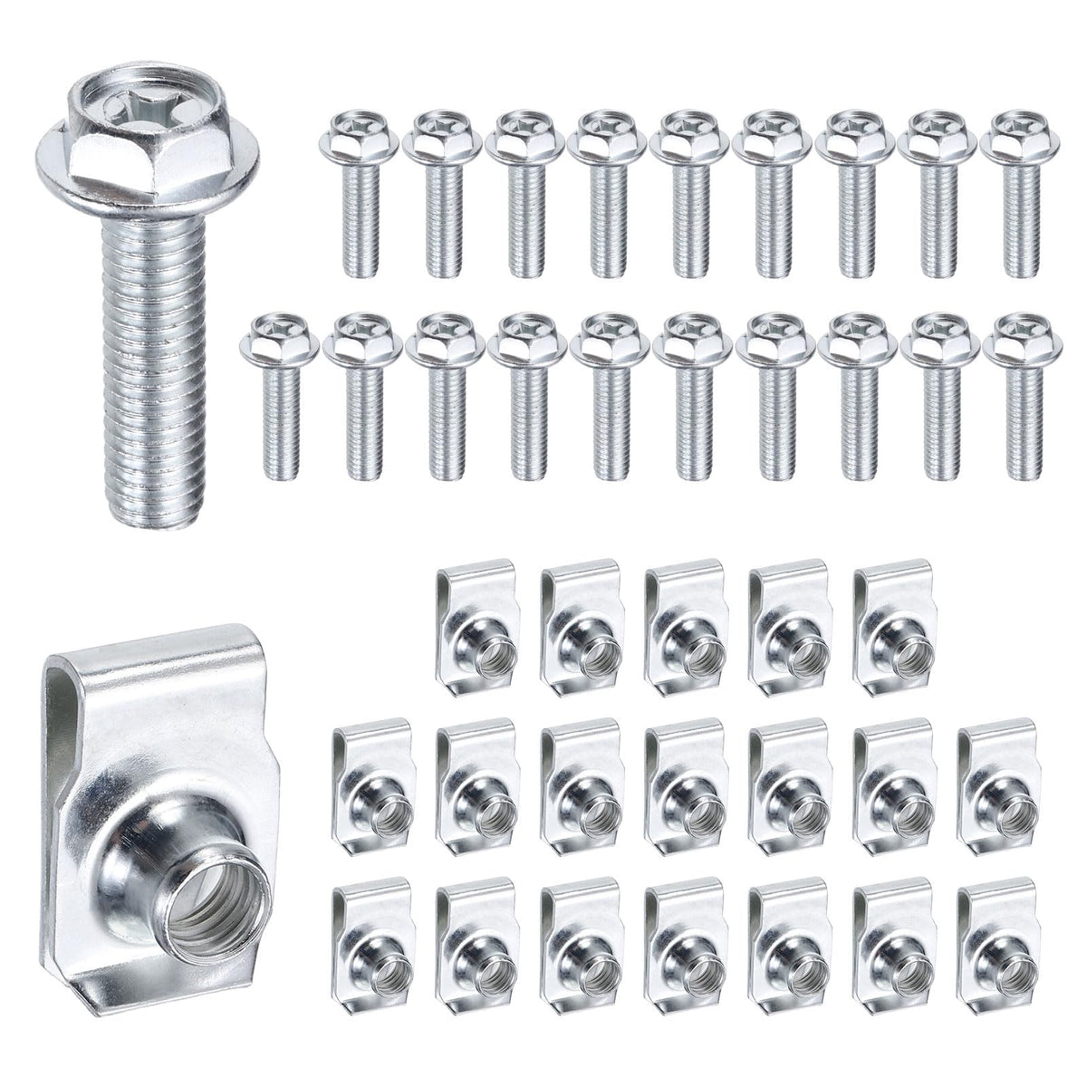 PATIKIL 20Set M8 Body Bolts & U-Nuts Kit Bumper Splash Shield Clips Silver