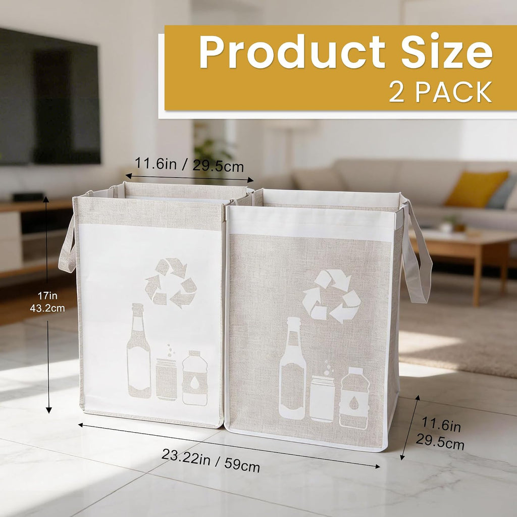 Recycle Waste Bag for Kitchen Home- Indoor Recycling Bins Trash Sorting Organizer, Reusable and Waterproof, Yellow, 2