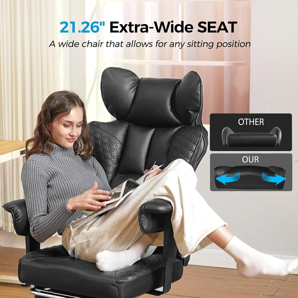 Big and Tall Office Chair Heavy Duty Wide Ergonomic Gaming Chair with Deluxe Embossing Designed Leather with Foot