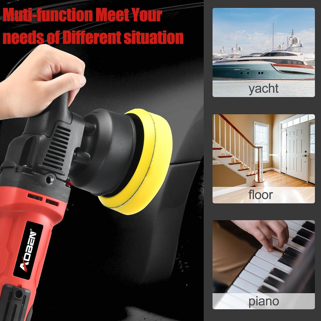 5 Inch Dual Action Polisher – 16mm Long Orbit Random Orbital Buffer with 6 Variable Speeds (1000-5500 RPM)