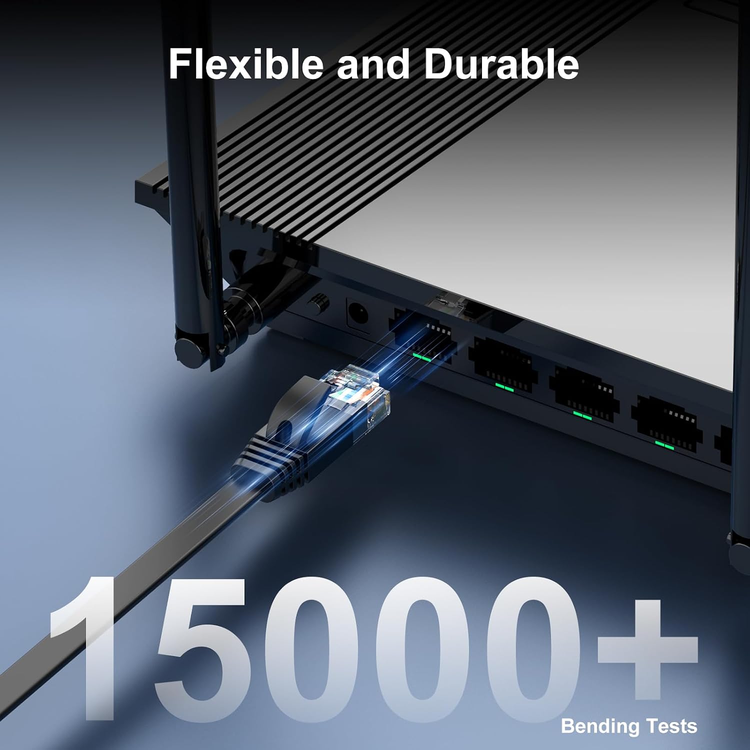 Cat 6 Flat Ethernet Cable 50ft, 10Gbps, Black | 30AWG OFC, 550MHz, Snagless Gold-Plated RJ45, Flat Low-Profile Design
