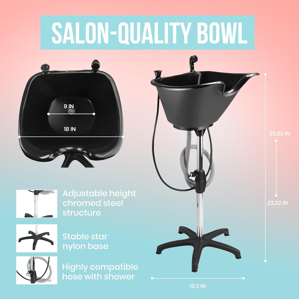 Portable Shampoo Bowl – Washing Unit & Hair Sink for Salons, Home Care, Seniors & Disabled – Chrome Steel Structure