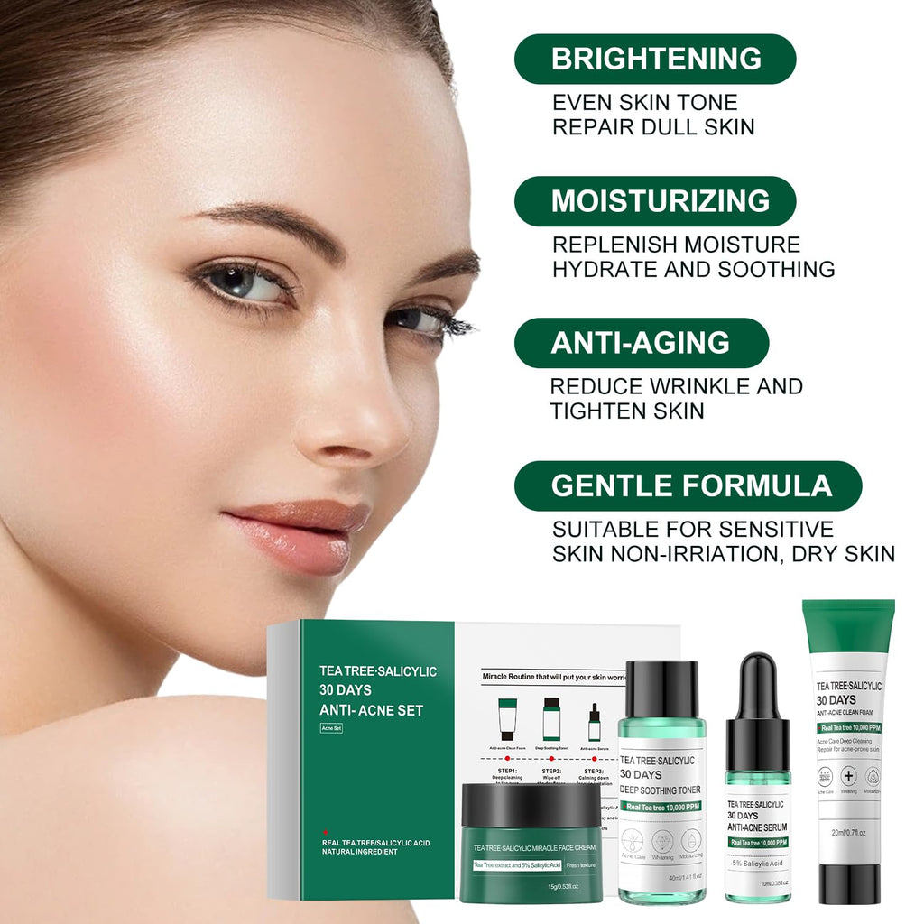 Tea Tree Salicylic Acid Facial Skin Care Set, Acne Treatment Skincare Set ,Skincare Mini Kit, Facial Kit Gifts for