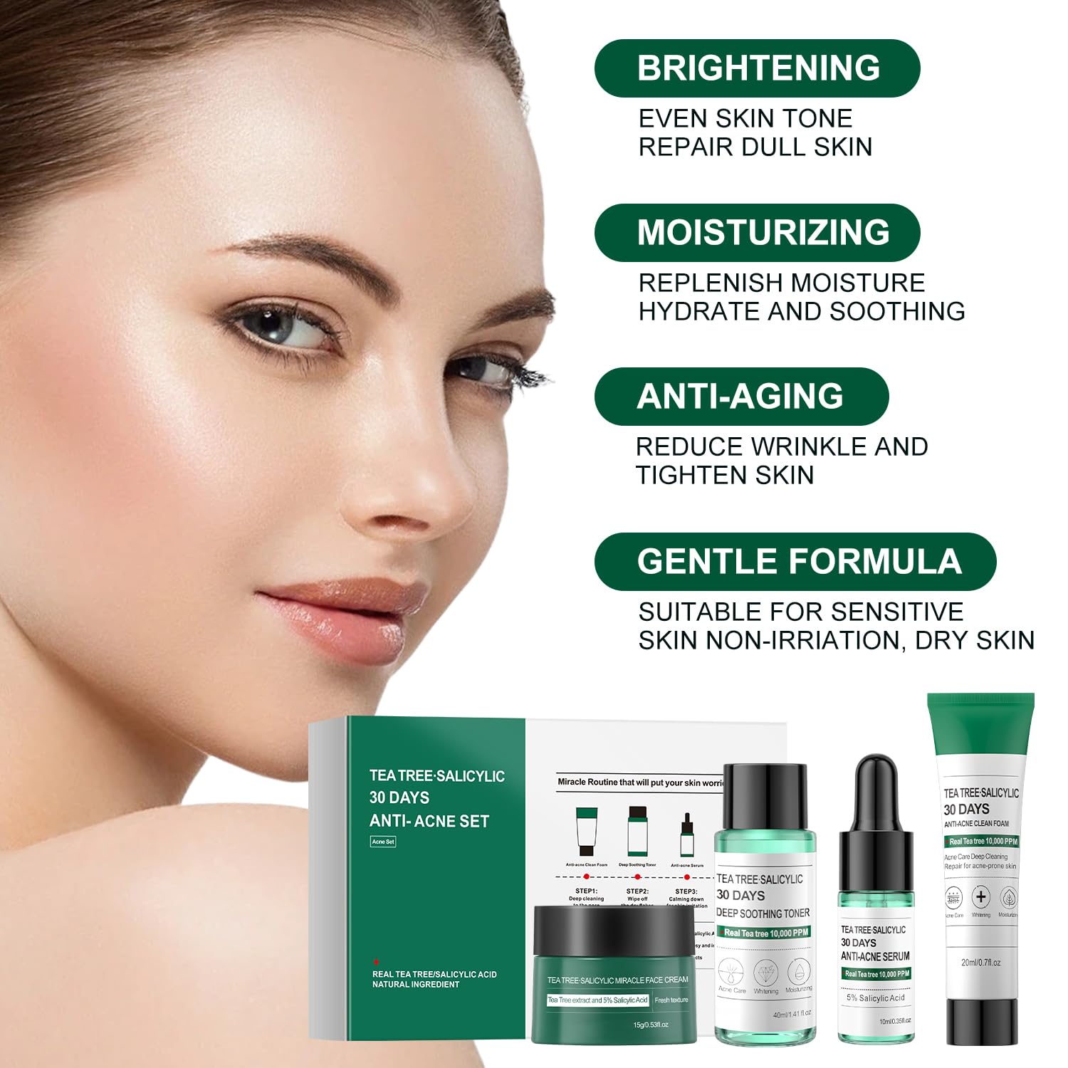 Tea Tree Salicylic Acid Facial Skin Care Set, Acne Treatment Skincare Set ,Skincare Mini Kit, Facial Kit Gifts for