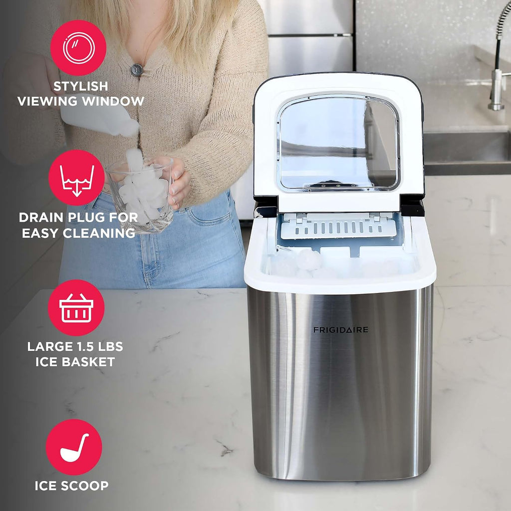26 lb per Day, Countertop Bullet Ice Maker, Stainless Steel