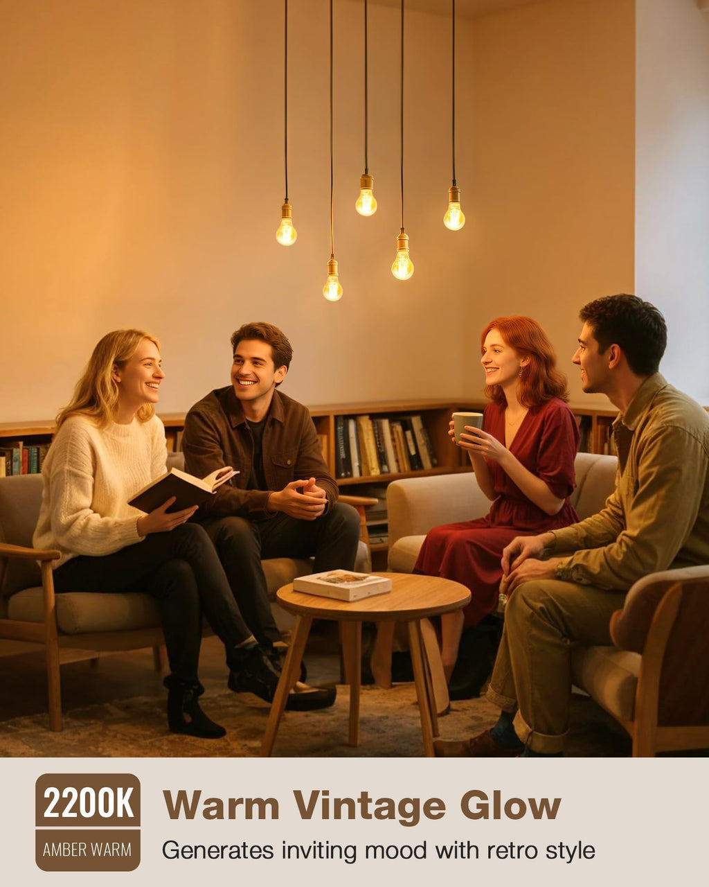 A19 Amber Edison Bulbs, Dimmable E26 LED 60 Watt Equivalent 6 Pack