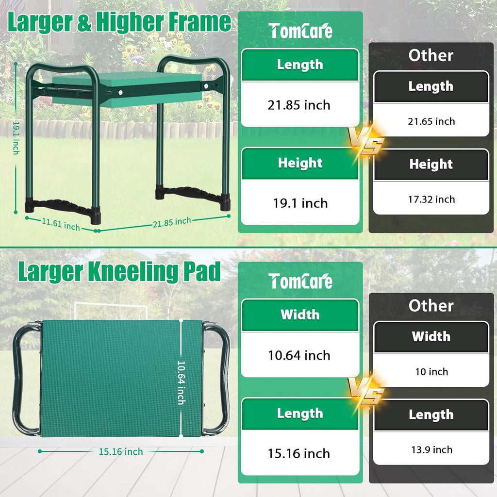 Garden Kneeler and Seat 10.64” Wider Larger Soft Kneeling Pad Garden Bench with 2 Large Tool Pouches Heavy Duty