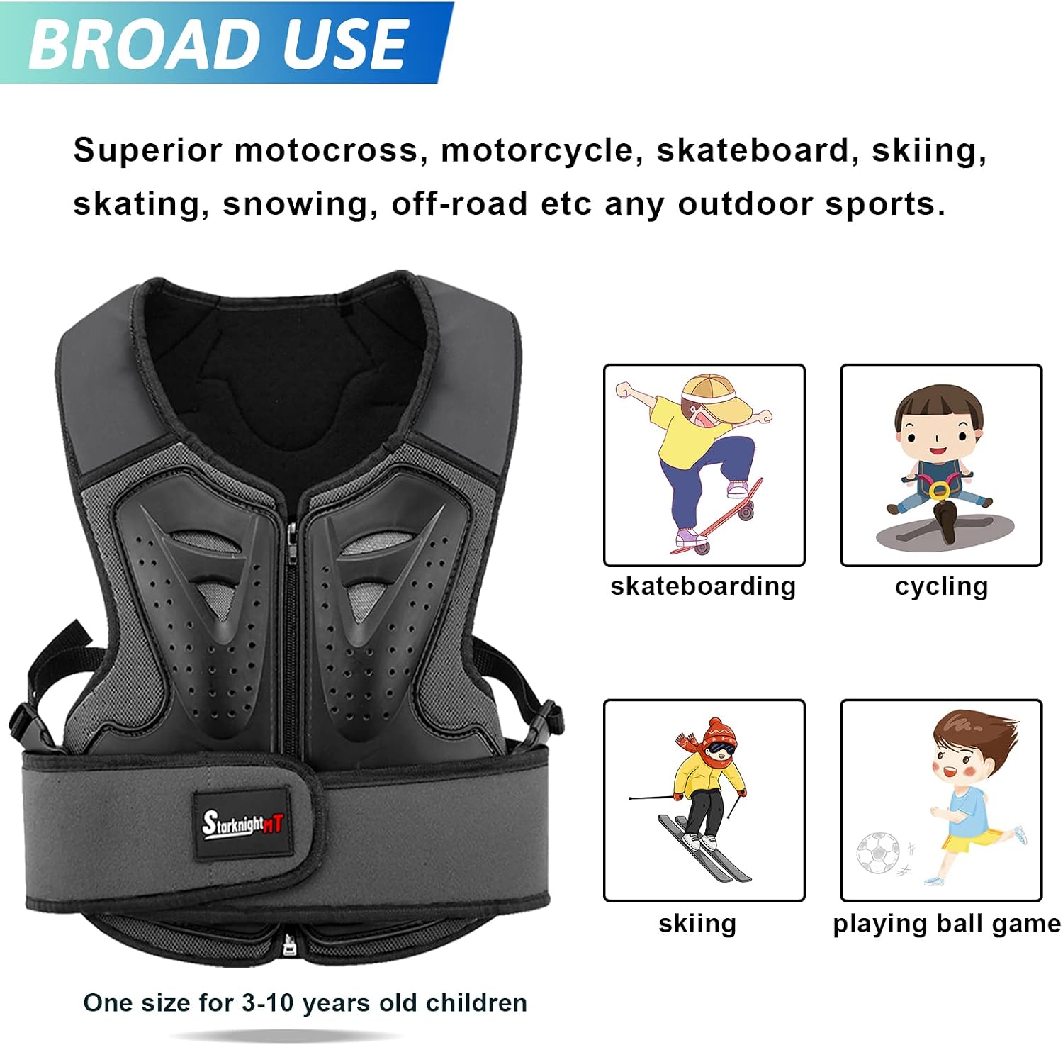 Kids Motorcycle Chest Protector Dirt Bike Youth Riding Spine Back Armor Protection for Motocross Cycling