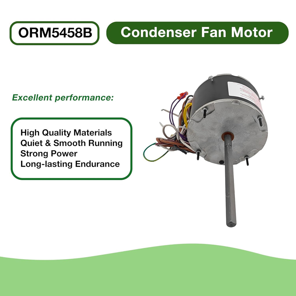 ORM5458B Condenser Fan Motor 1/3 – 1/6 HP 1075 RPM 208-230V 2.0A | Ball Bearing Compatible with A.O. Smith F48U23A01