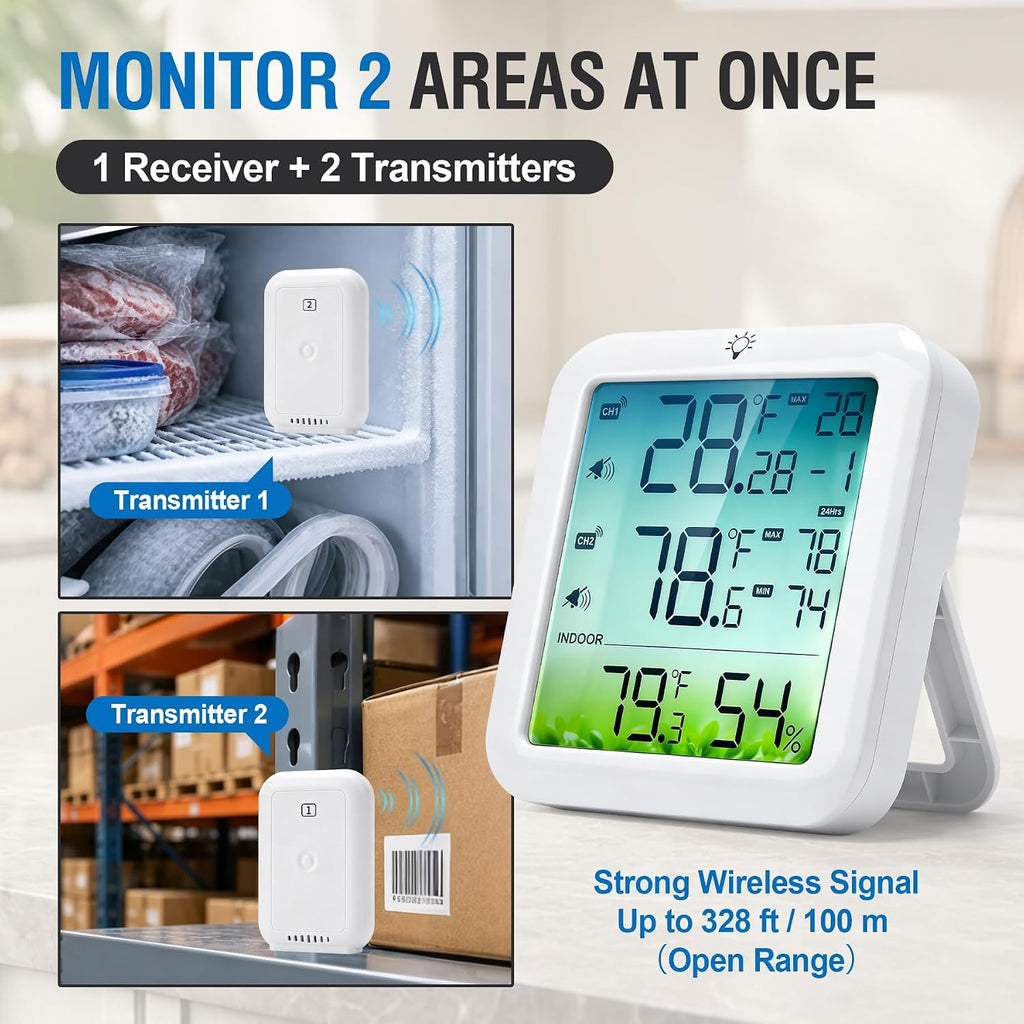Refrigerator Thermometer with Alarm Freezer Thermometer with 2 Probes