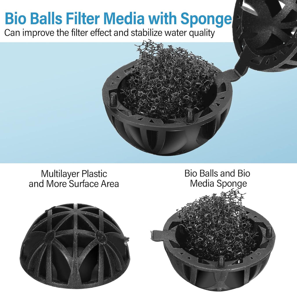 500 Pieces Bio Filter Balls Black Bio Balls for Aquarium Pond Filters Bulk 1.02 Inch Internal Bioball Media with 5