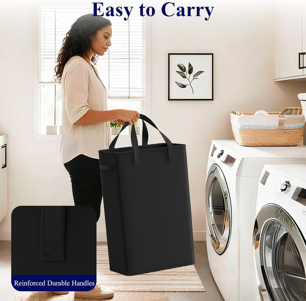 50L Slim Laundry Hamper, Small Laundry Basket With Handles, Black Narrow Laundry Basket for Dorm, Bedroom, Living