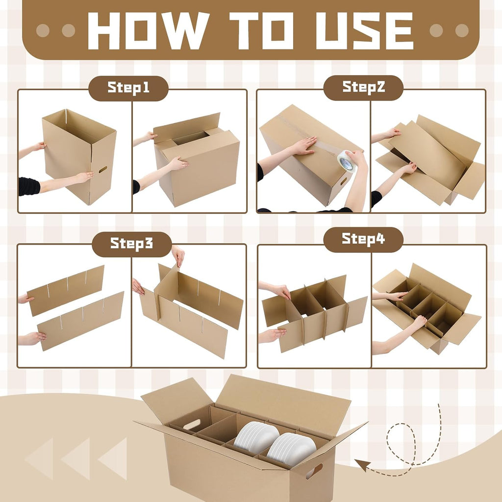 6 Sets Dish Packing Boxes for Moving, 24 x 12 x 11 Inches