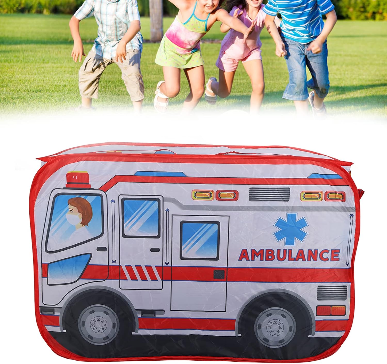 Pop up Play Tent, Foldable Indoor Outdoor Ambulance Playhouse for Toddlers Kids Doctor Patient Games