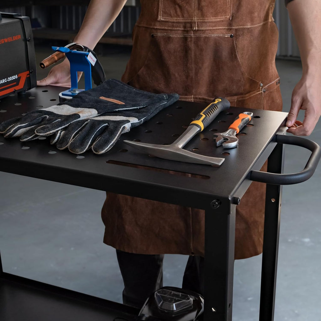 Welding Table Workbench 36x18 Inches 1200 lb Load Capacity | Hook Side Panel Handle Brake Wheels - Sturdy and