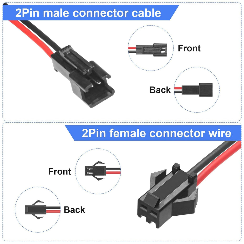 20Pairs JST SM 2Pin Connector with 15cm 22AWG Wire