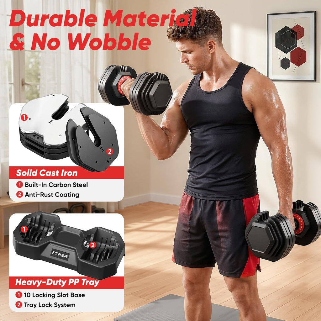 Adjustable Dumbbell Set 50LB, 18-in-1 Free Weight Adjustable Dumbbells, One-Hand Twist Adjust, Space-Saving Design