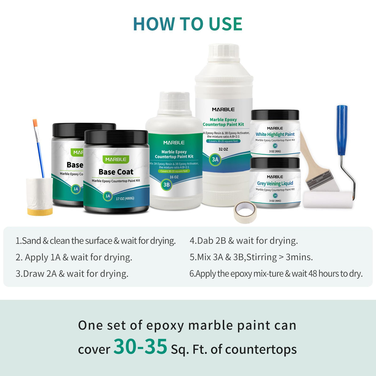 Black Epoxy Marble Countertop Paint Kit Counter top Coating